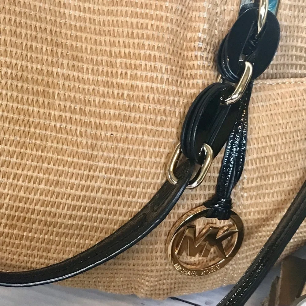 Michael Kors Raffia Textile and Leather Hobo Bag